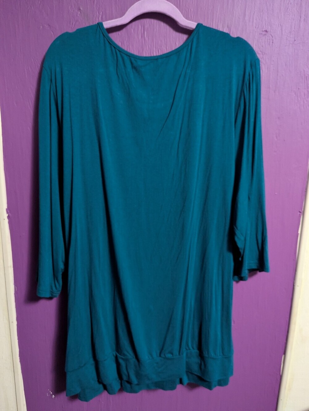💜 NWT Bloom Chic Blue Wrapped Layered 3/4 Sleeve Blouse 4X 26 - Picture 3 of 3